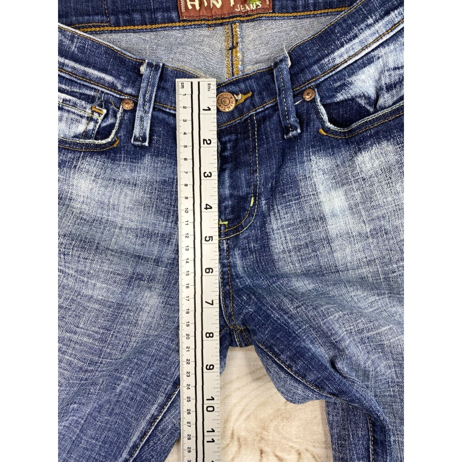 Vintage Vtg Hint Jeans Womens 9 Blue Flare Bootcut Low Rise Distressed Pockets Y2K Size 30" / US 8 / IT 44 - 3 Thumbnail