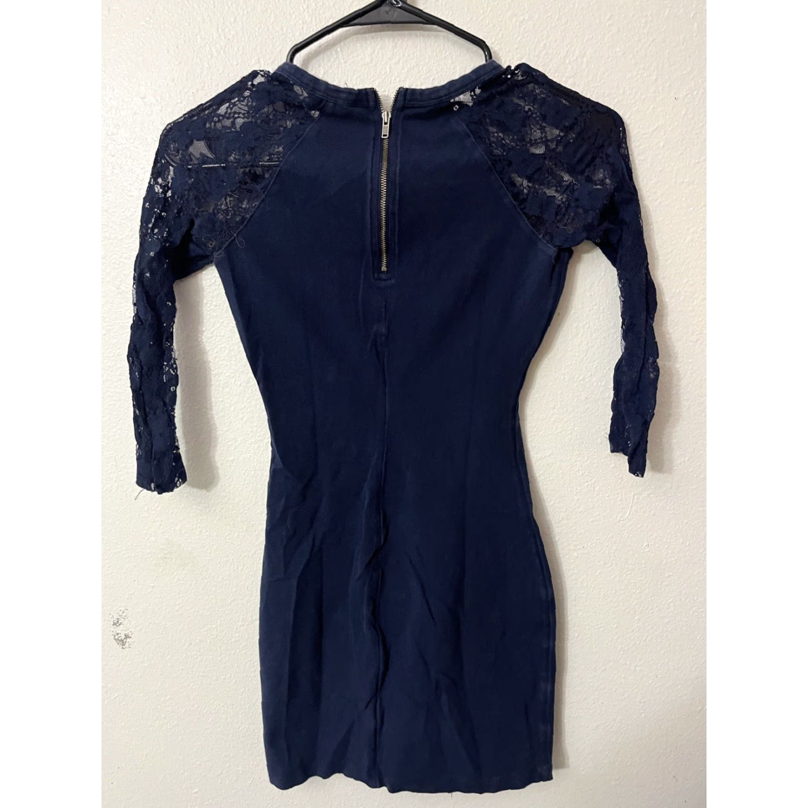 Express Express Dress Womens XS/TP 3/4 Lace Sleeve Zip Navy Stretchy Dress Size XS / US 0-2 / IT 36-38 - 2 Thumbnail