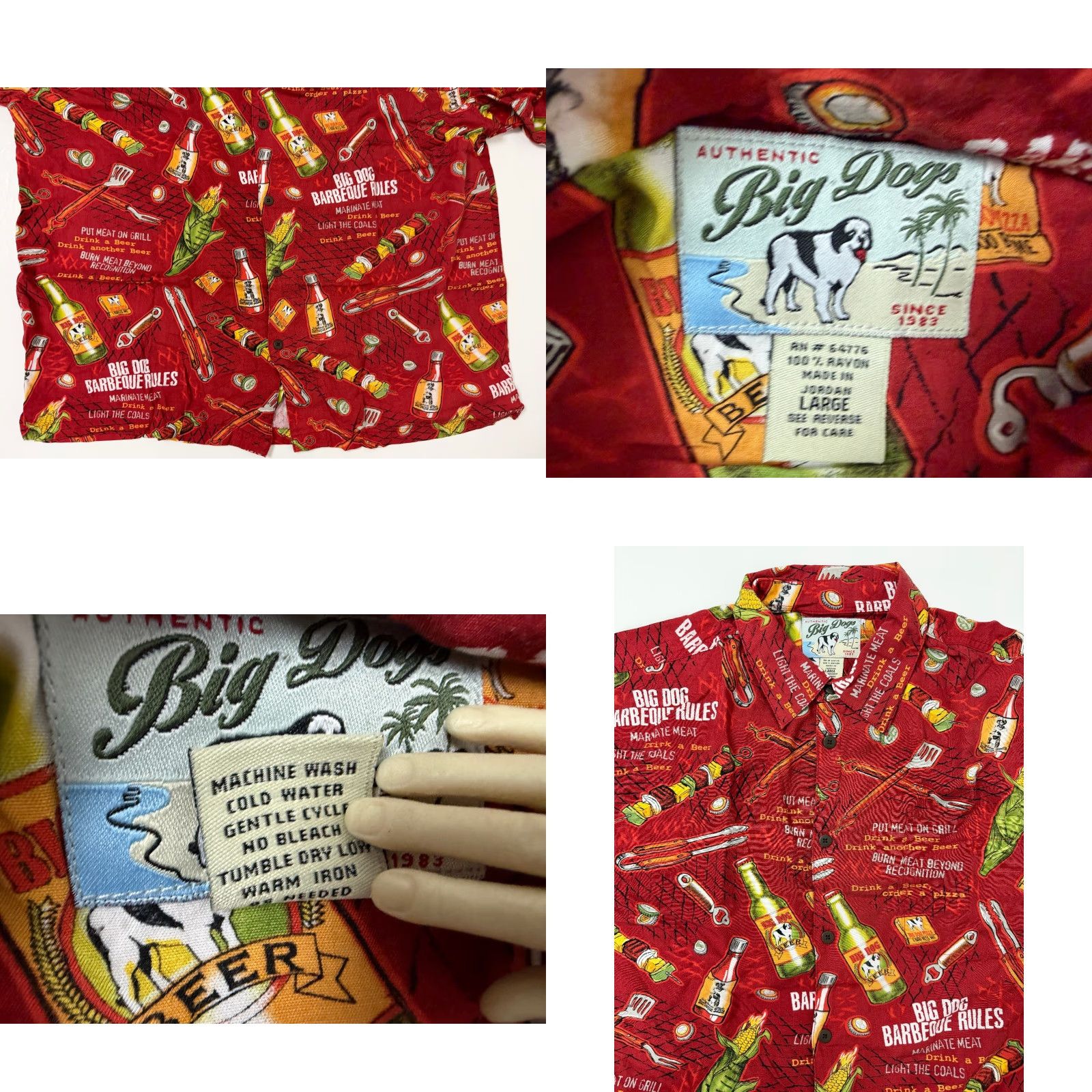 Big Dogs VINTAGE Big Dogs Shirt Men L Red Rayon 90s Funny Hawaiian BBQ Grill Beer Dad Dog Button-Up Short Sleeve Mens Large Size US L / EU 52-54 / 3 - 9 Thumbnail