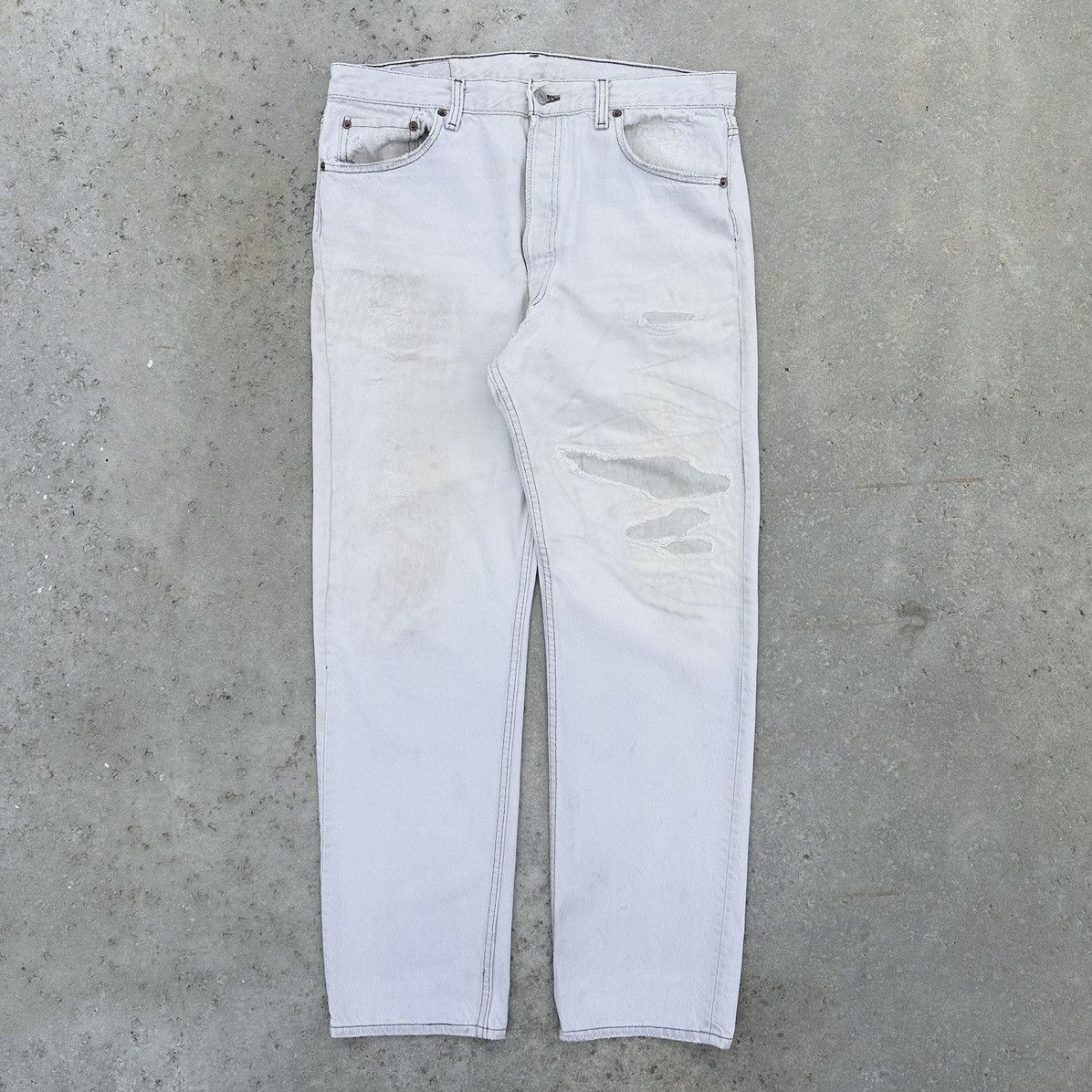 Levi's VTG 90’s Levis 501 Repaired Patchwork White Denim Jeans Size US 34 / EU 50 - 1 Thumbnail