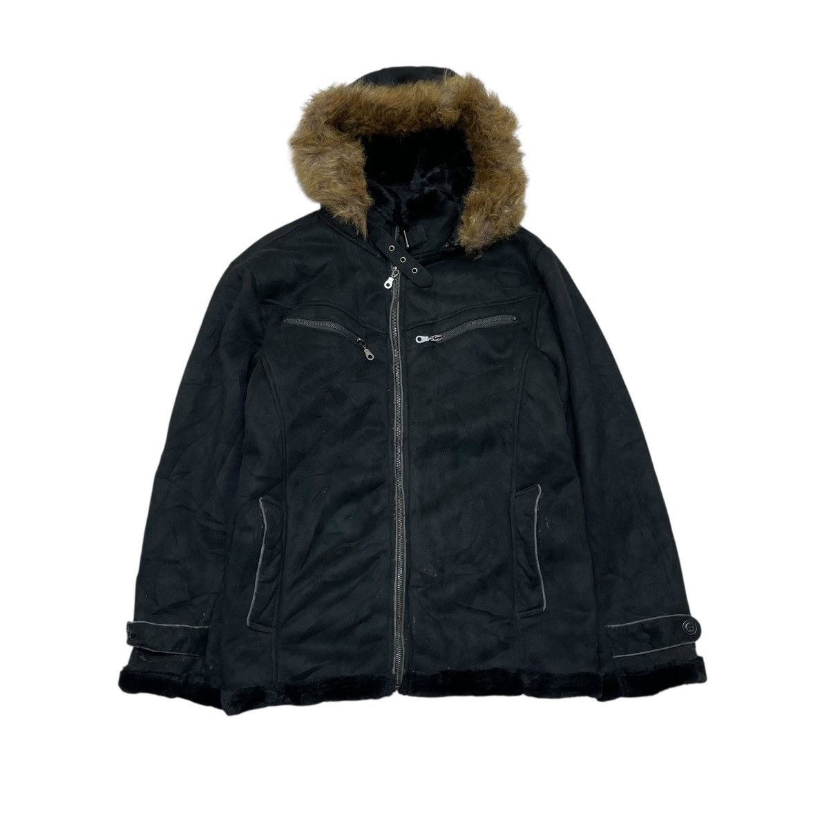 Le Grande Bleu (L.G.B.) 💥Vintage Thruxton Mole Skin Cross zip Faux fur Hooded Size US M / EU 48-50 / 2 - 1 Thumbnail