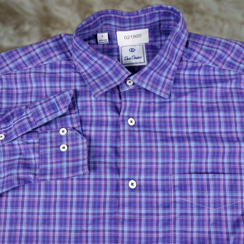 David Donahue David Donahue Shirt Mens Large Purple Plaid Button-Up Long Sleeve Casual Button-Front Collared Shirt Size US L / EU 52-54 / 3 - 1 Thumbnail