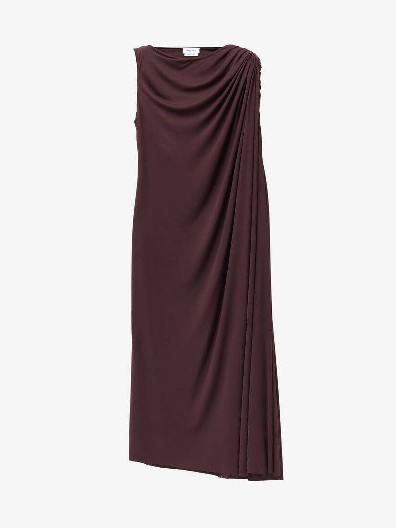 Alexander McQueen o1srvl11e0226 Draped Midi Dress in Burgundy Size L / US 10 / IT 46 - 1 Thumbnail