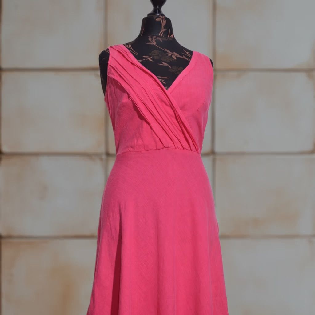 120% Lino 120% Lino Pink Linen Sleeveless V-Neck Midi Dress Womens IT 40 Size S / US 4 / IT 40 - 1 Thumbnail
