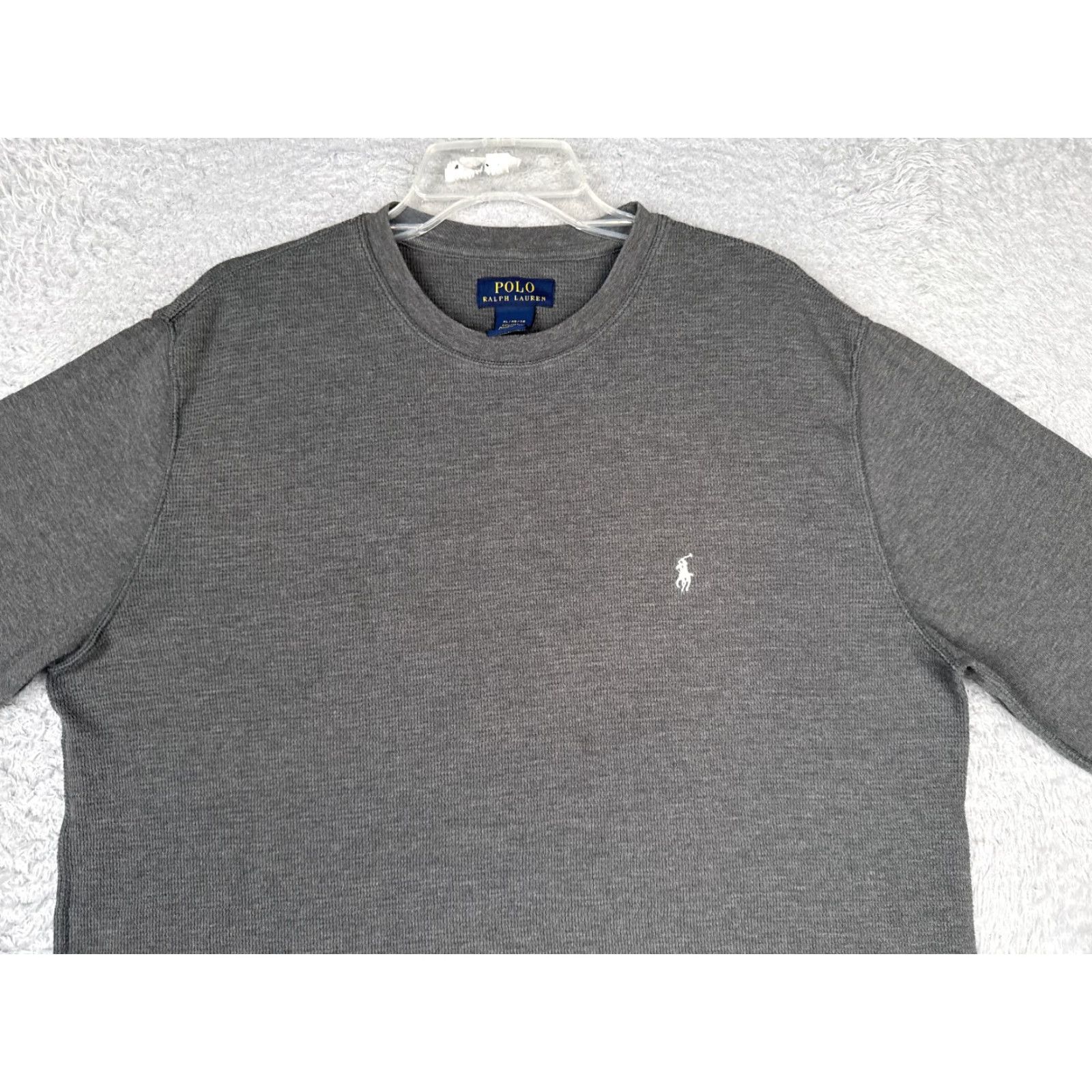 Polo Ralph Lauren Polo Ralph Lauren Shirt Men XL Gray Cotton Thermal Knit Crew Neck Logo T-Shirt - Regular Fit, Long Sleeve, Solid, Polo T-shirt Size US XL / EU 56 / 4 - 4 Thumbnail