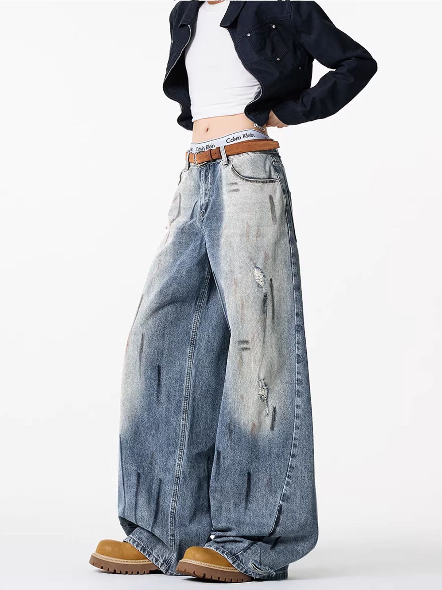 Vintage Men's Washed Street-Style Casual Distressed Graffiti Jeans Size US 32 / EU 48 - 2 Thumbnail
