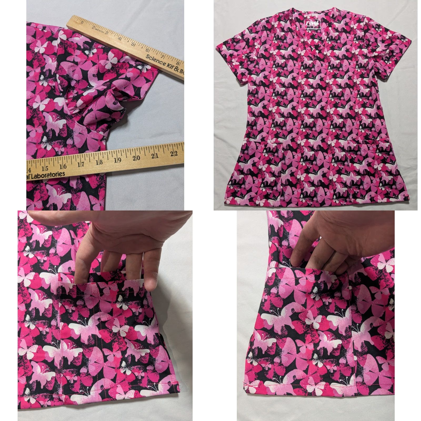 Pinko Revel Premium Stretch Pink Butterfly AOP - Women Medium Scrub Top EUC Size M / US 6-8 / IT 42-44 - 8 Thumbnail