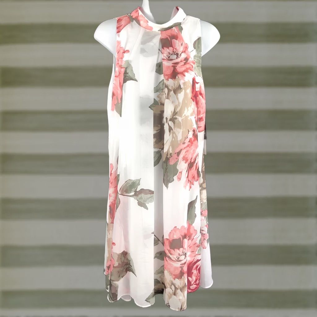 Vintage NWT Robbie Bee Sleeveless Midi Dress White Pink Floral Bow MockNeck Fairy Chiffon Party/Cocktail Wedding 8 Womens Size M / US 6-8 / IT 42-44 - 1 Thumbnail