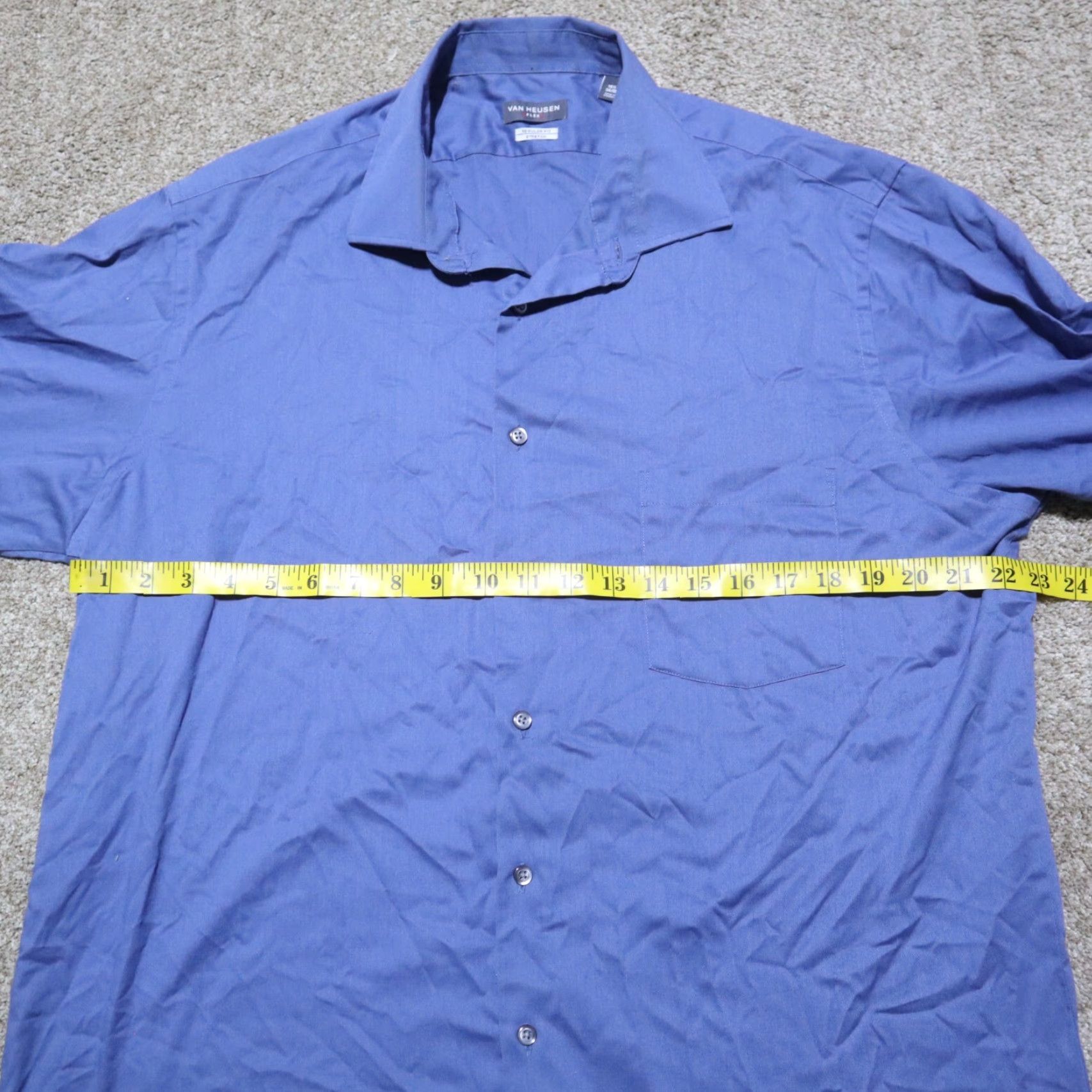 Van Heusen Van Heusen Shirt Button-Up Long Sleeve Adult Men's 16.5 Blue Solid 34/35 Button-Front 16.5 Mens Shirt Size US XL / EU 56 / 4 - 4 Thumbnail