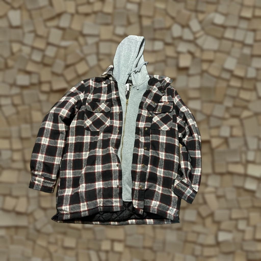 Vintage Rugged Wear Hoodie Mens Size M Plaid Full Zip Black White Gray Red Pattern Classic Size US M / EU 48-50 / 2 - 1 Thumbnail