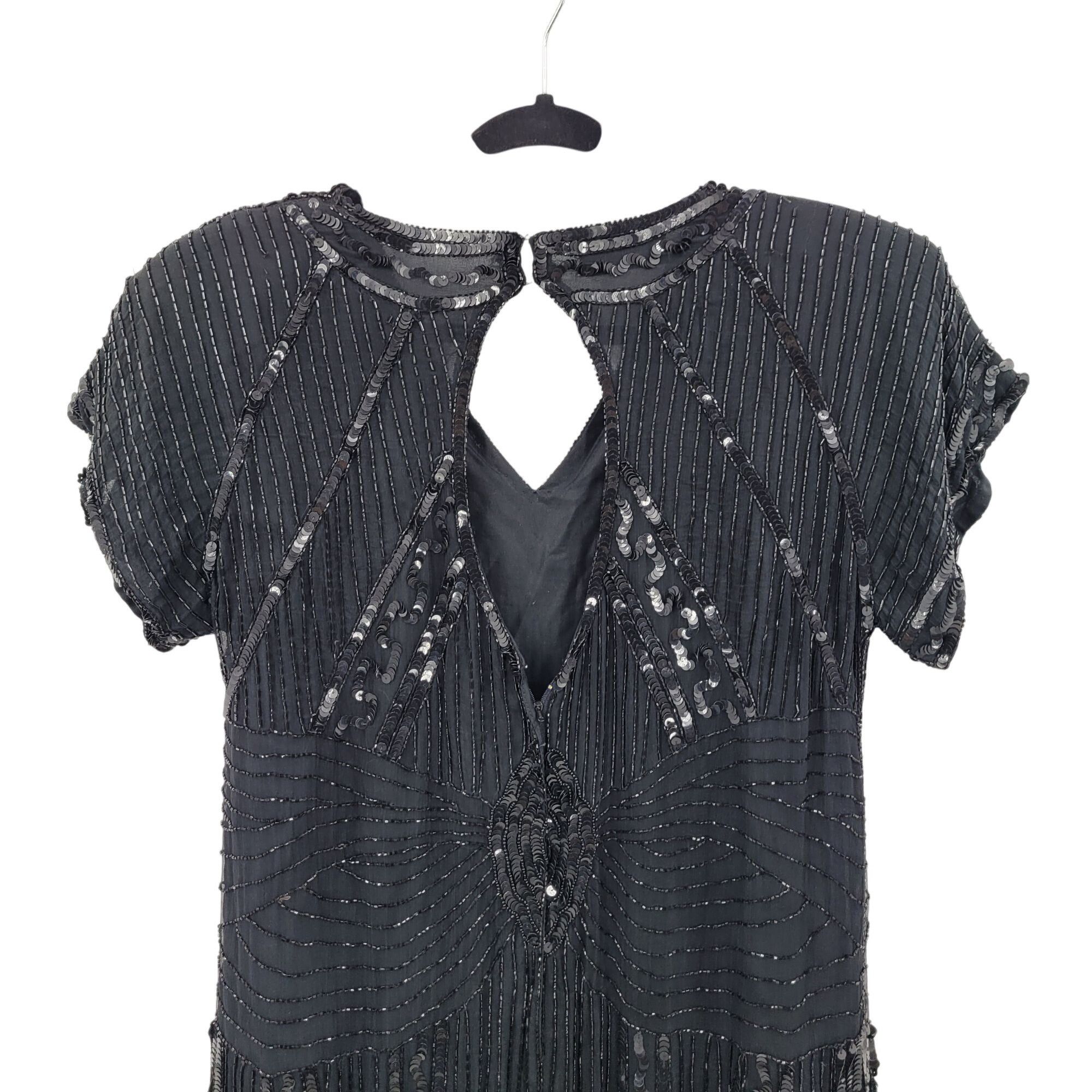 Vintage Vintage 80s Silk Black Beaded Sequined Short Sleeve Flapper Size M / US 6-8 / IT 42-44 - 11 Thumbnail