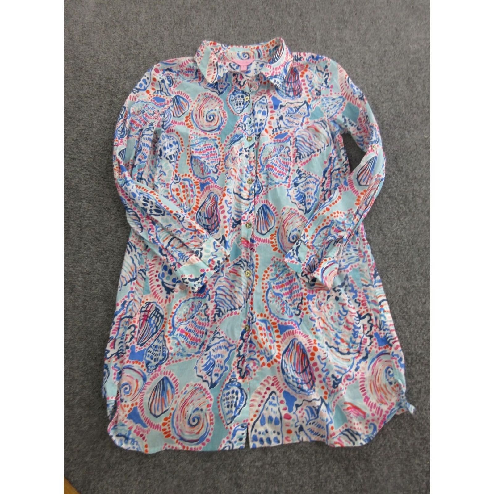 Lilly Pulitzer Lilly Pulitzer Shirt Dress Womens Small Multicolor Seashell Print Button Tunic Size S / US 4 / IT 40 - 2 Thumbnail