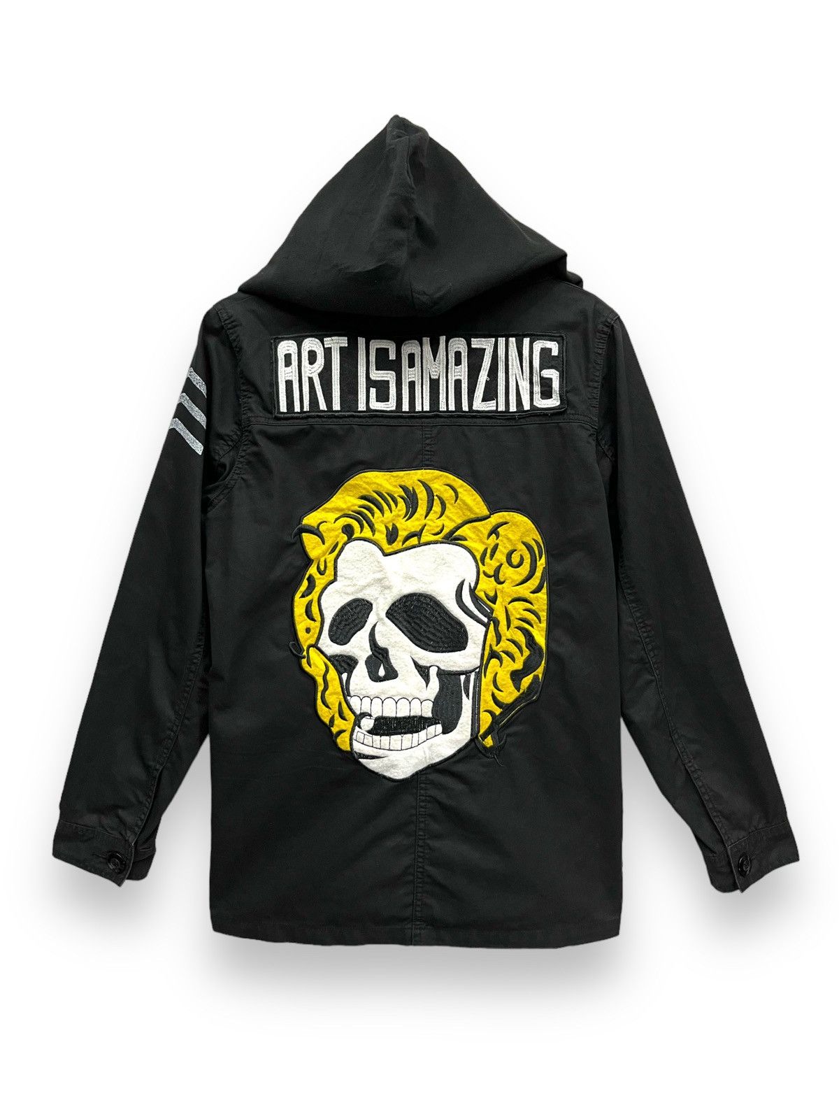 image of Gladnews Punk Gothic “Art Is Amazing” Big Embroidery Skull in Black, Men's (Size Small)