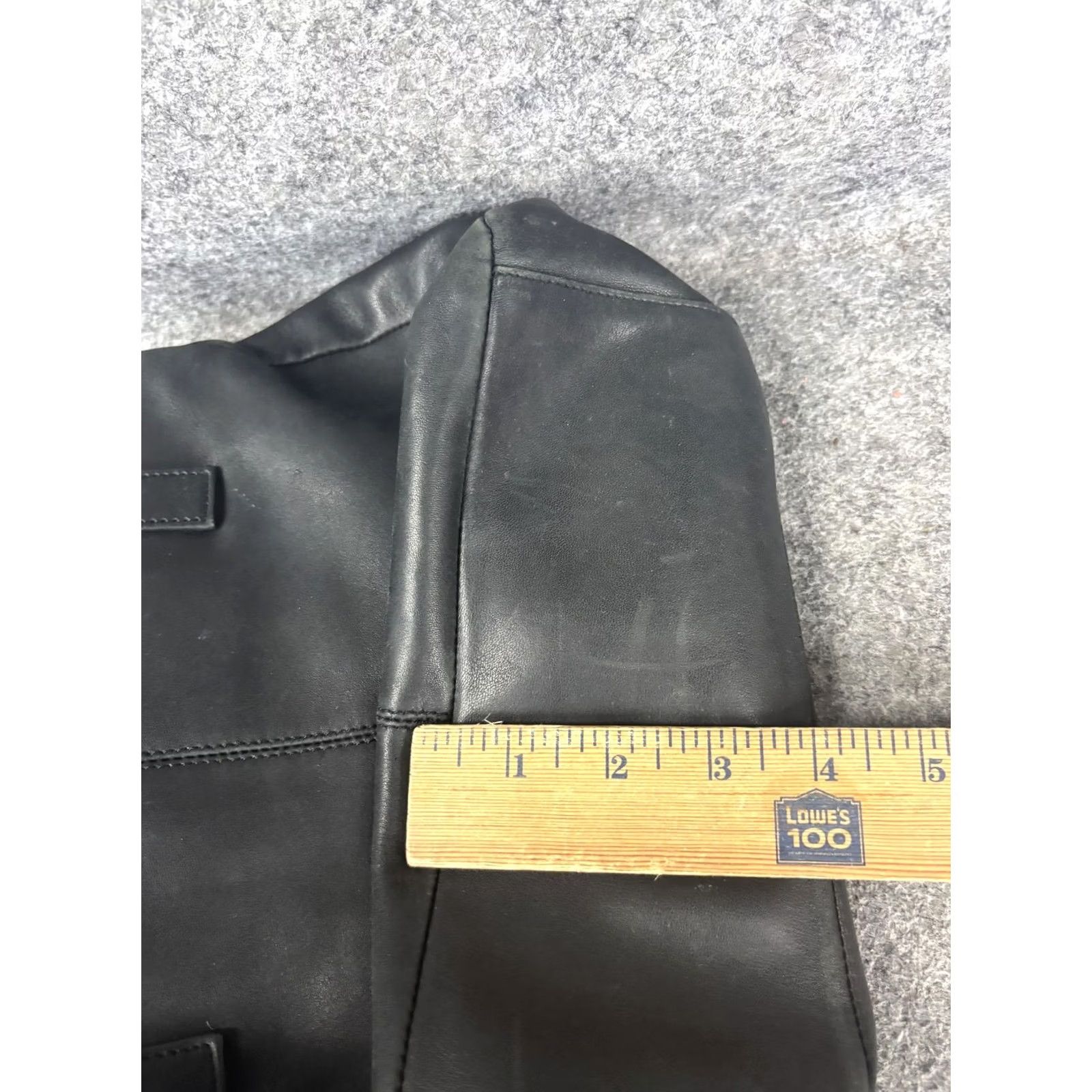 Vintage STONE MOUNTAIN Leather Shoulder Bag Tote Womens Black Zip Pockets Organizer Large Size ONE SIZE - 6 Thumbnail