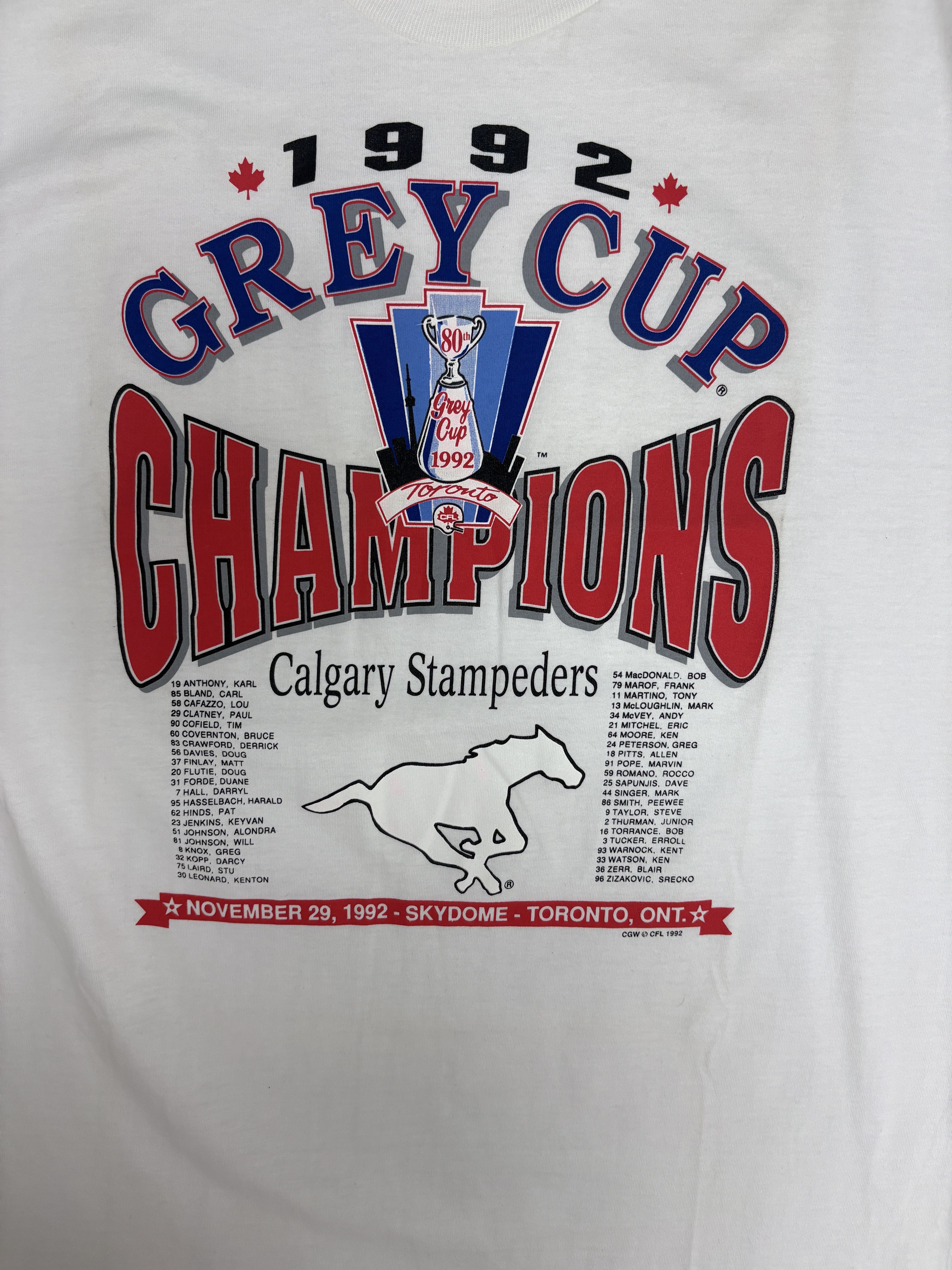 Vintage Calgary Stampeders Grey Cup Champions 1992 Vintage White Tee Size US L / EU 52-54 / 3 - 2 Thumbnail