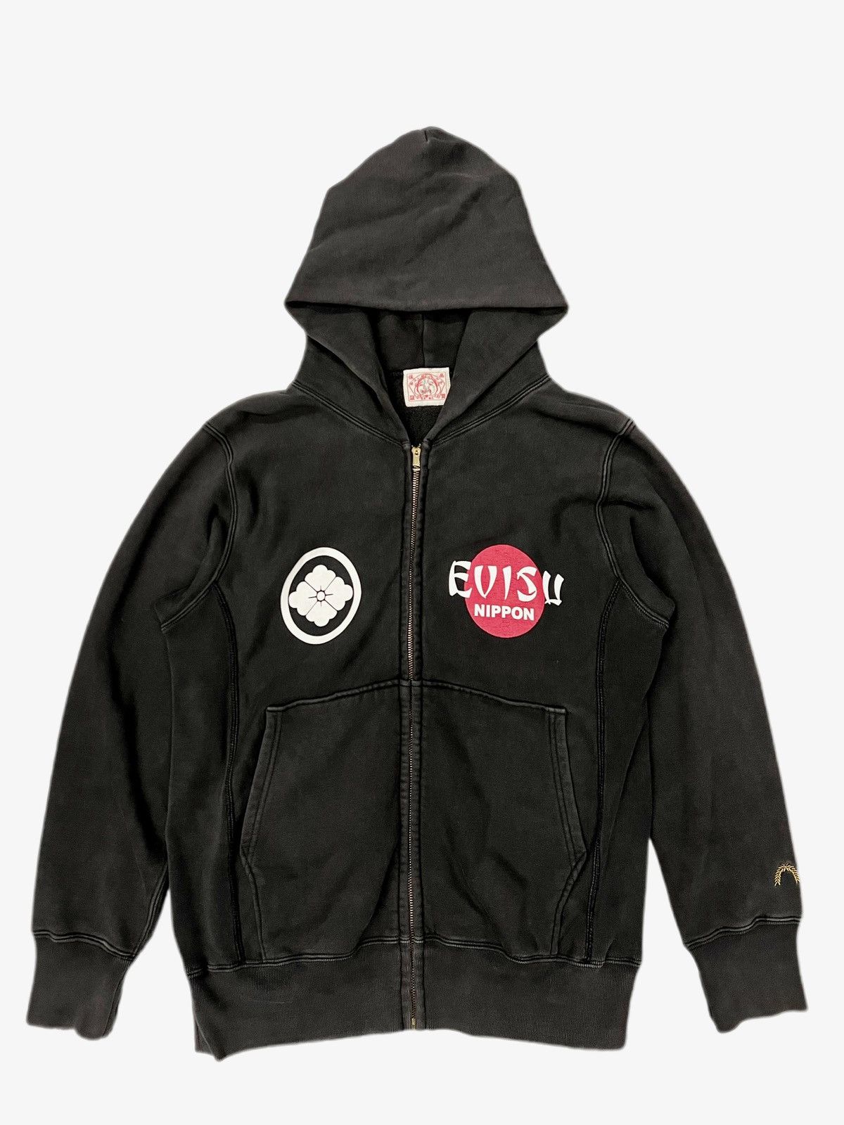 image of Evisu Yamane Zipper Hoodie Sweatshirt in Black, Men's (Size Medium)