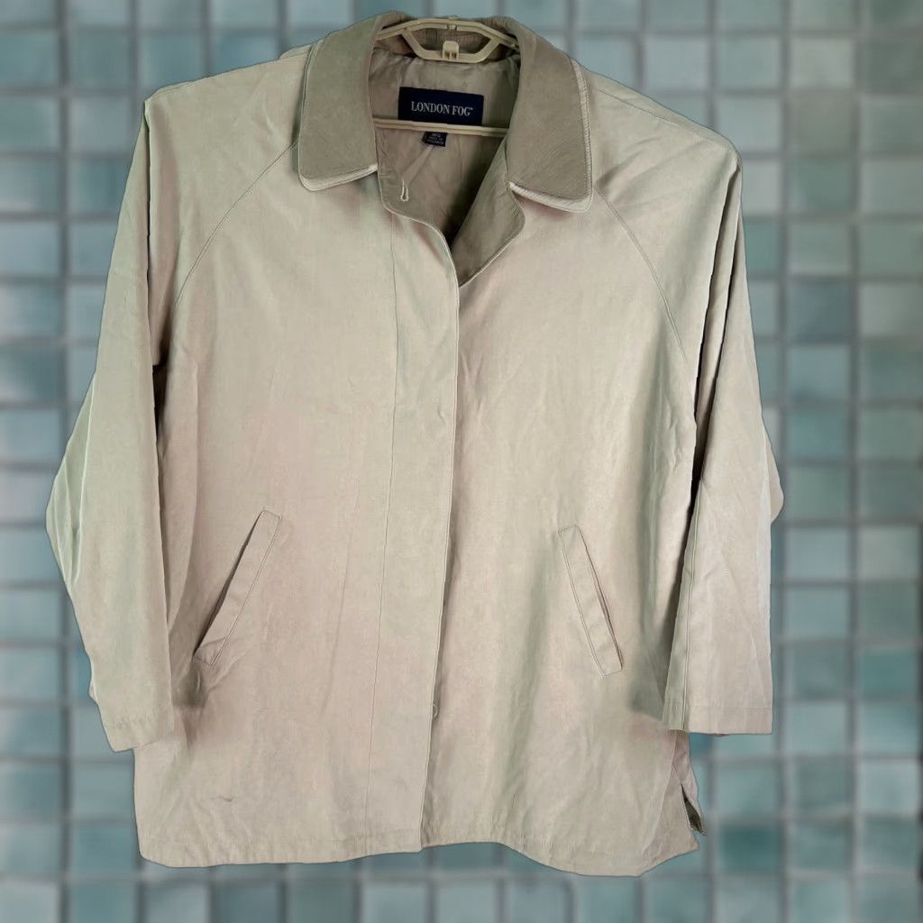 London Fog London Fog Jacket XL Mens Beige Long Sleeve Button Front Collared Zip Classic Rain Coat Softshell Nylon Lining Size US XL / EU 56 / 4 - 1 Thumbnail