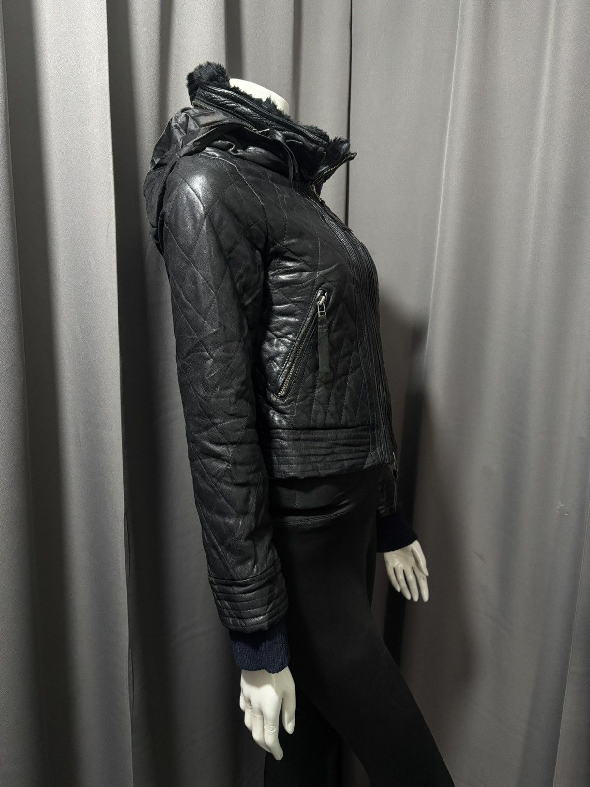 Japanese Brand 2000s Galicia / Galicie- Bono Fur Quilted Leather Jacket Size S / US 4 / IT 40 - 3 Thumbnail