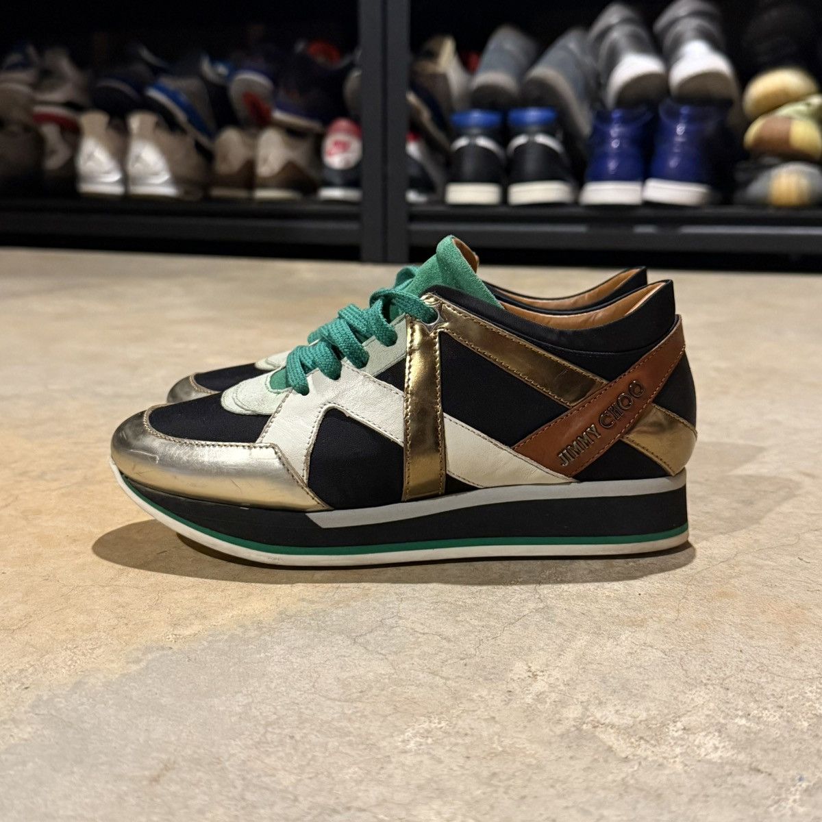 Jimmy Choo Jimmy Choo London Iconic Green Mix Media Logo Sneakers EU 35 Size US 5 / IT 35 - 2 Thumbnail