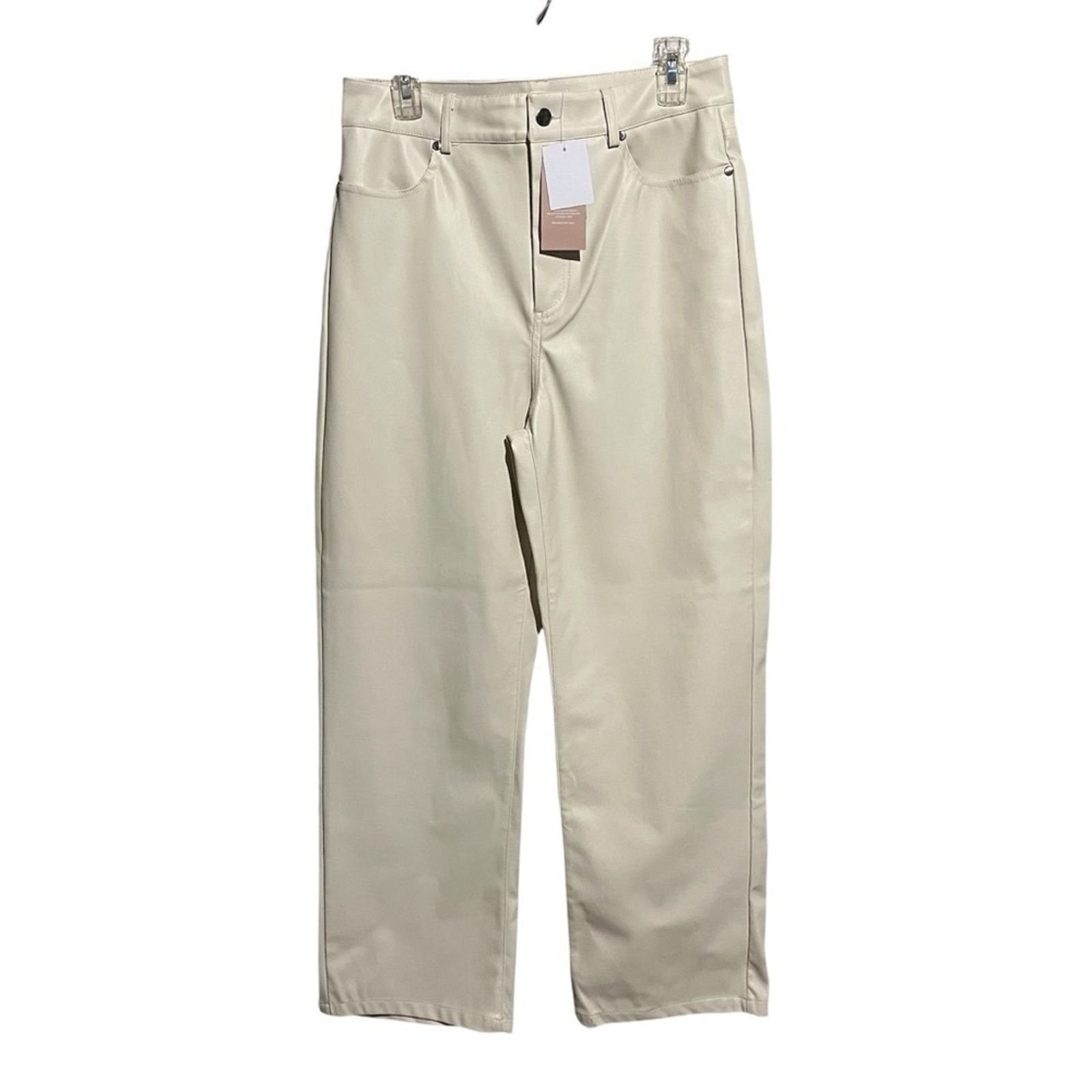 Other JUSTFAB NWT Faux Leather straight leg pants, Cream Beige Size 32" / US 10 / IT 46 - 1 Thumbnail