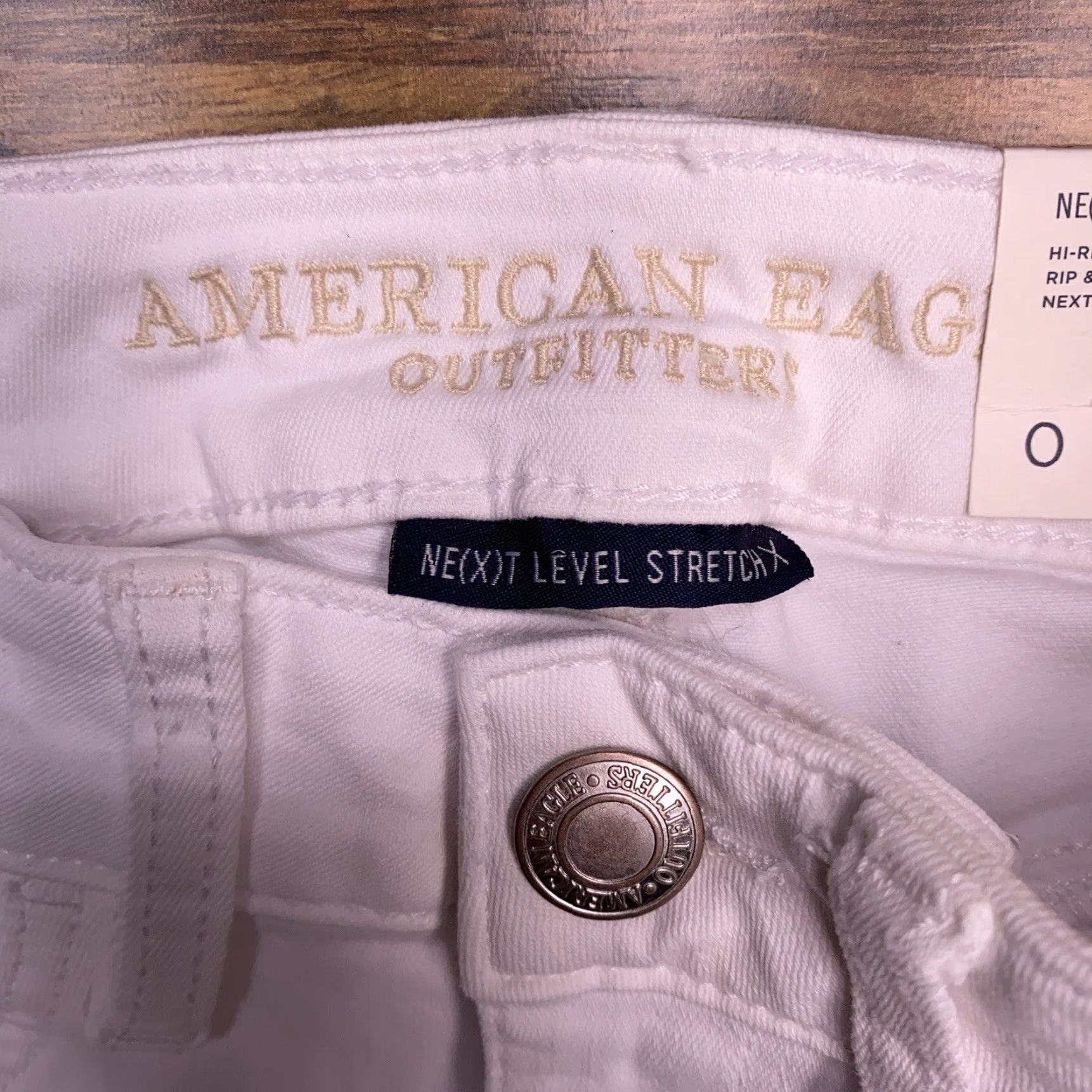 American Eagle Outfitters American Eagle Outfitters Jegging White High Rise 0 Short Denim 5-Pocket Stretch Belt Loops Logo Distressed Light Wash Womens Jeans XS? Size 25" / US 0 / IT 36 - 4 Thumbnail