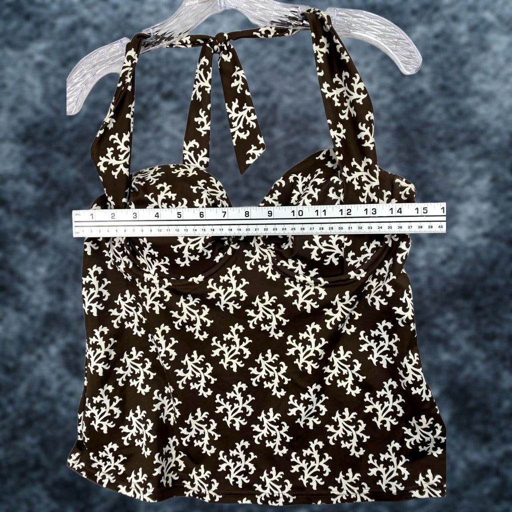 Lands' End Lands' End Womens 12 Brown Floral Leaf Halter Tankini Top Built-in Bra Underwire Tankini Top Size XL / US 12-14 / IT 48-50 - 1 Thumbnail