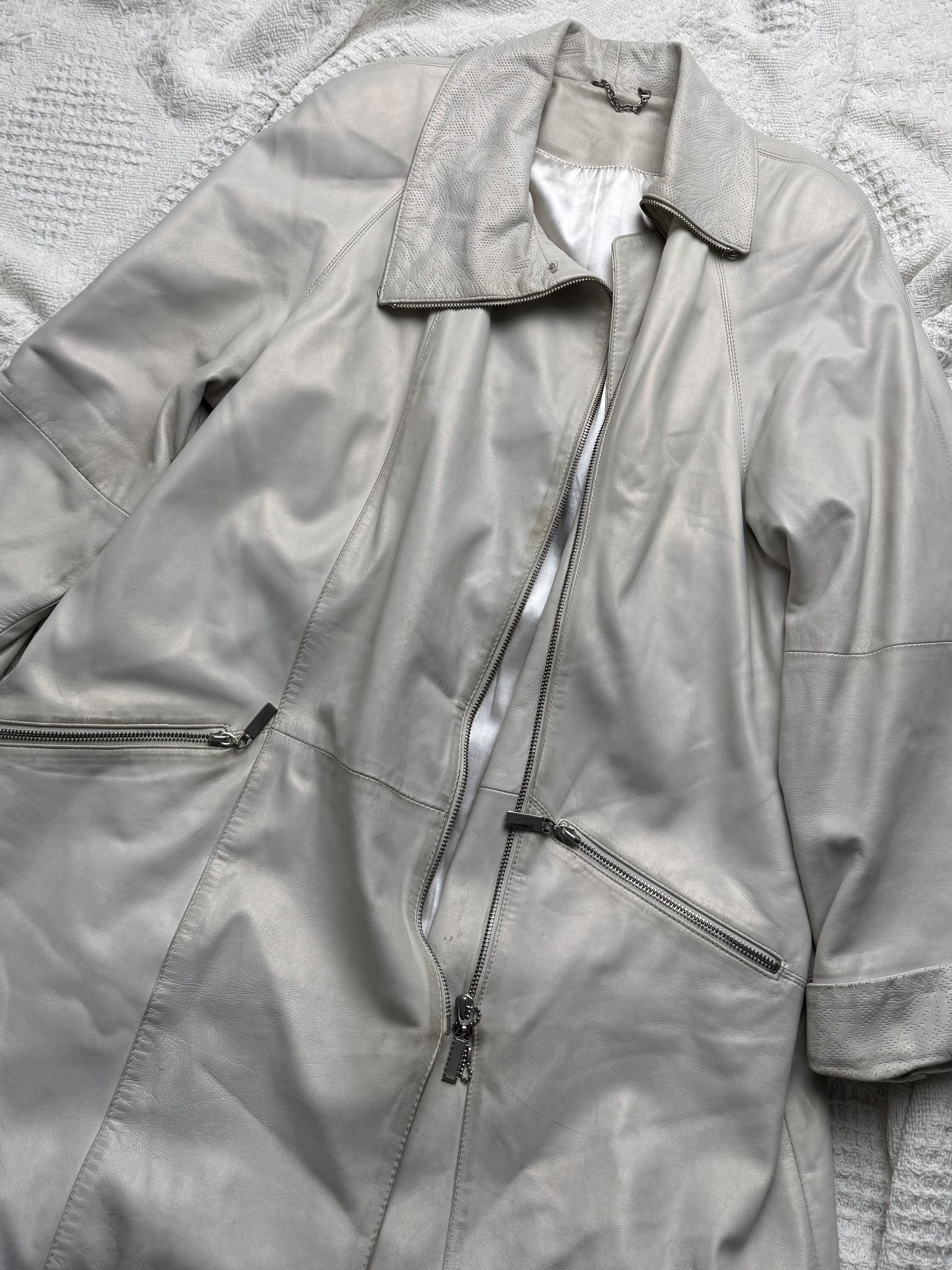 Vintage Vintage Leather Coat Zip Front Longline Oversized Jacket Size L / US 10 / IT 46 - 5 Thumbnail