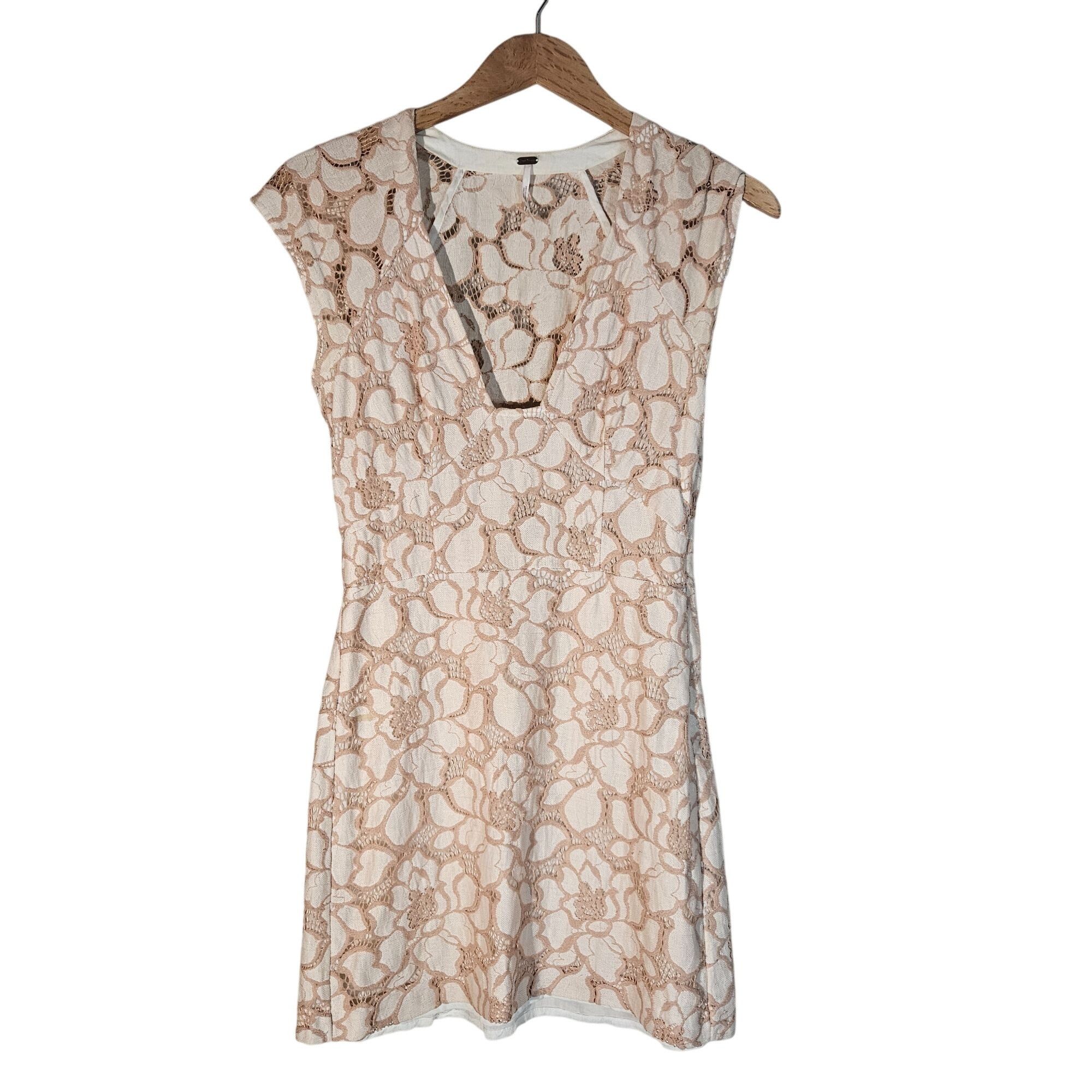 Free People Free People Lace Mini Dress Beige XS Feminine Romantic Boho Size XS / US 0-2 / IT 36-38 - 2 Thumbnail