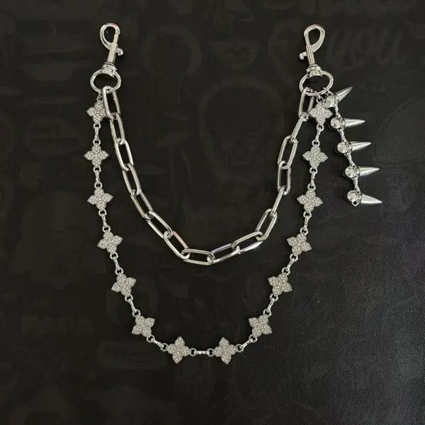 Jewelry Silver Chain Punk Spike Wallet Chain, Double Layer Size ONE SIZE - 8 Thumbnail