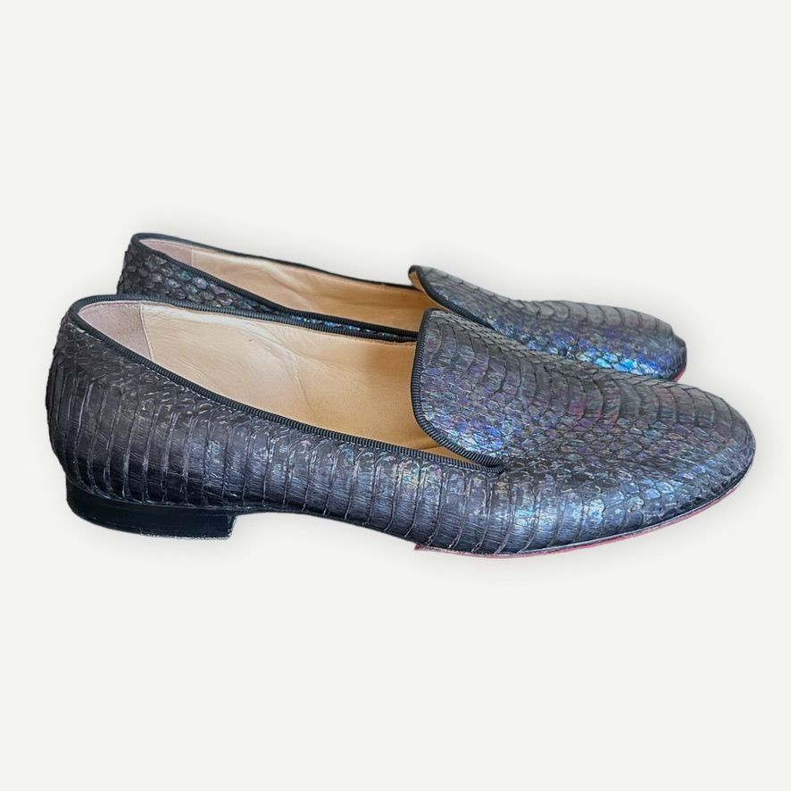image of Christian Louboutin Iridescent Python Loafers 36 6 Blue Flat in Blue Metallic, Women's (Size 5)