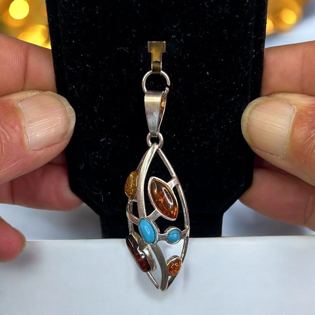 Designer Women's Silver Pendant With Multiple Baltic Amber Stones Size ONE SIZE - 13 Thumbnail
