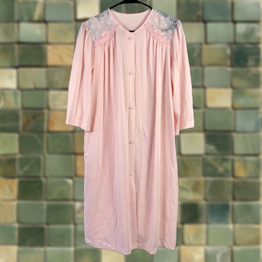 Vintage VINTAGE Lorraine Pink Nylon Nightie Nightgown Robe Set Medium 1990s Women's Pink Nylon Nightie Robe Lorraine Vintage Size ONE SIZE - 1 Thumbnail