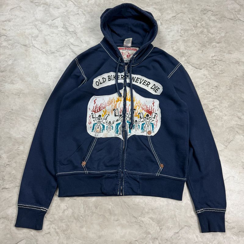 vintage navy true religion zip hoodie