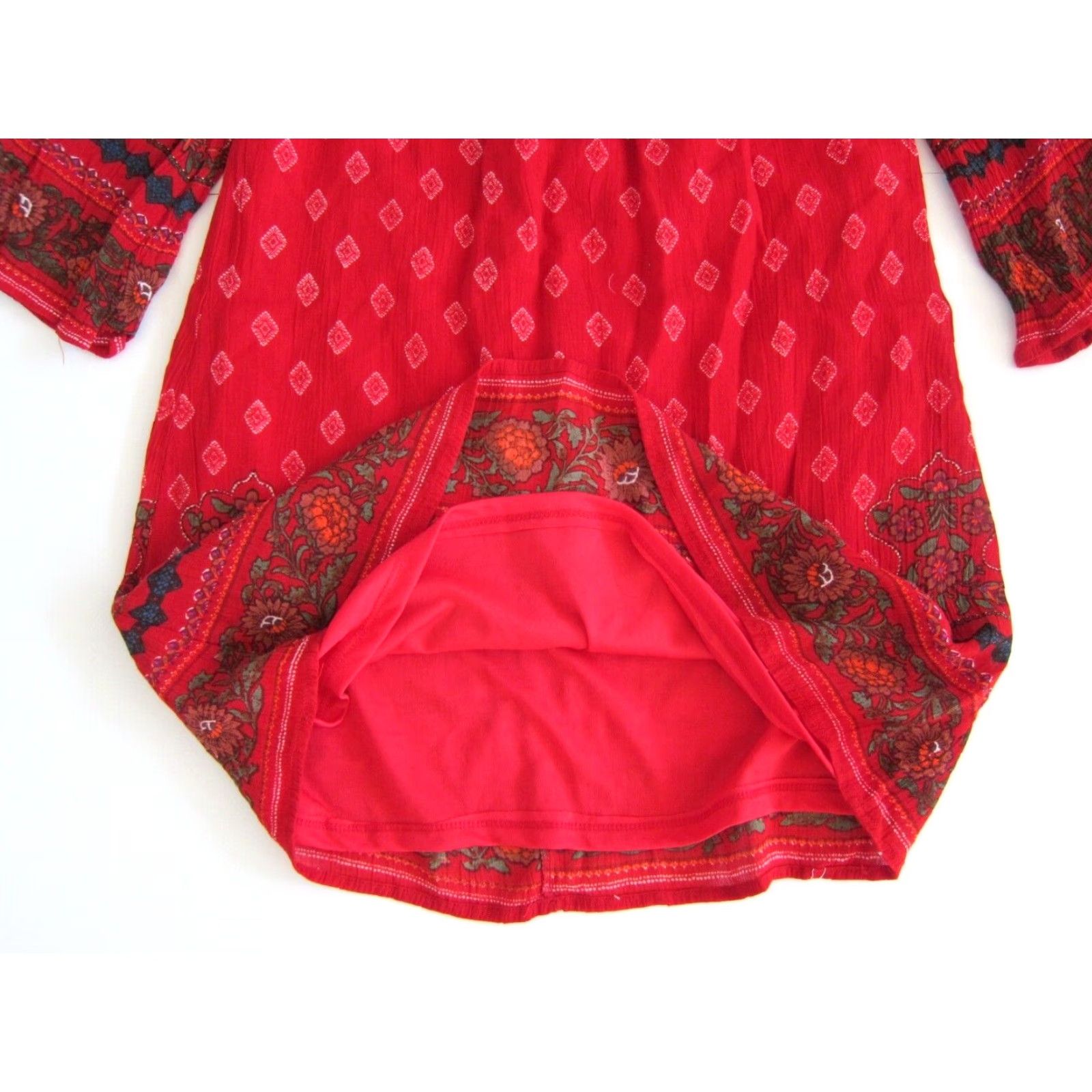 Anthropologie Lapogee Anthropologie 100% Rayon Red Floral 3/4 Sleeve Tunic Dress Small Women Size S / US 4 / IT 40 - 7 Thumbnail