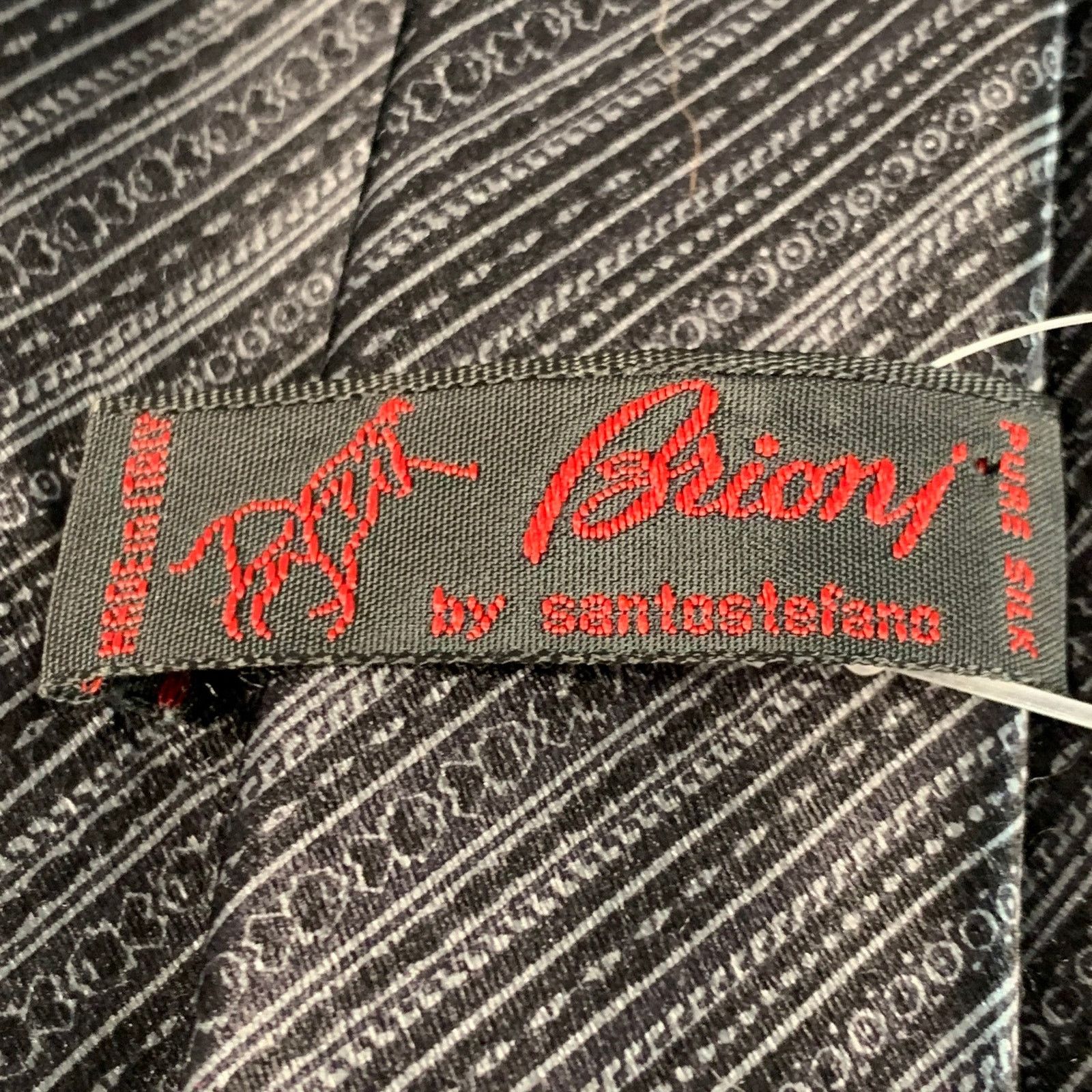 Brioni BRIONI One Size Black Grey Diagonal Stripe Silk Satin Tie Size ONE SIZE - 5 Thumbnail