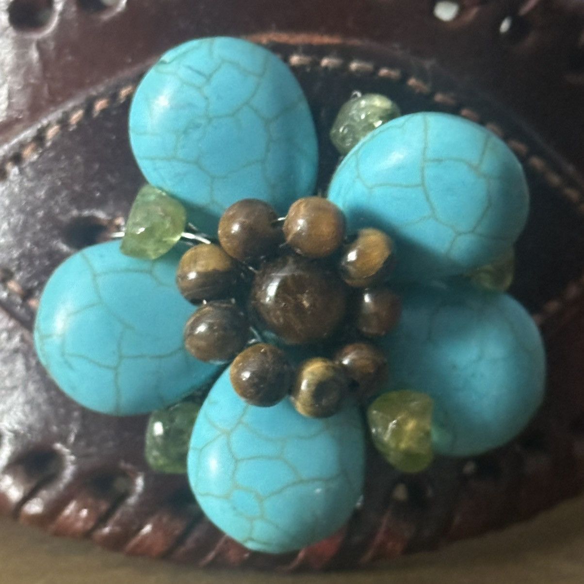 Other Boho turquoise flower wide leather cuff bracelet Size ONE SIZE - 3 Thumbnail