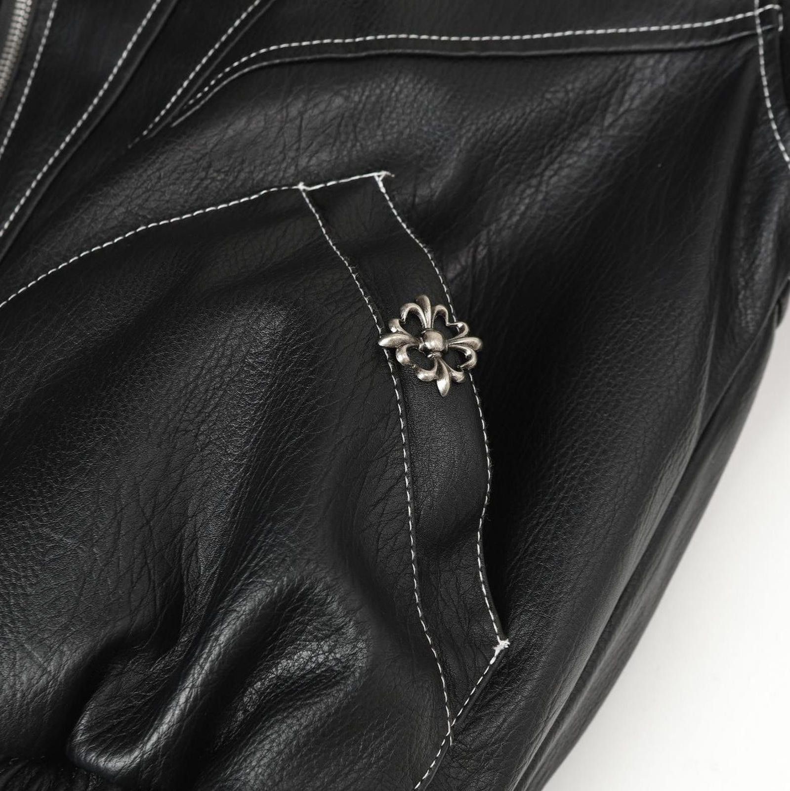 Japanese Brand Black Faux Leather Bomber Jacket with Fur Collar Size US M / EU 48-50 / 2 - 2 Thumbnail