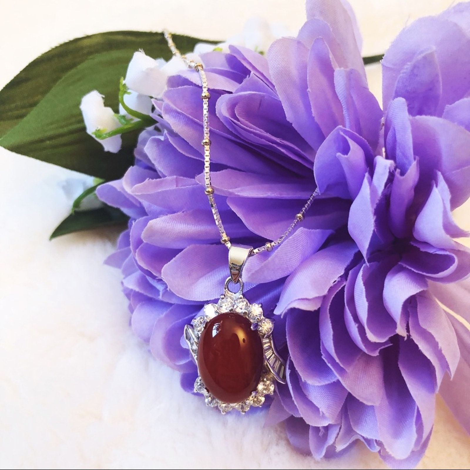 Other Sterling Silver Red Crystal Pendant Necklace Size ONE SIZE - 5 Thumbnail