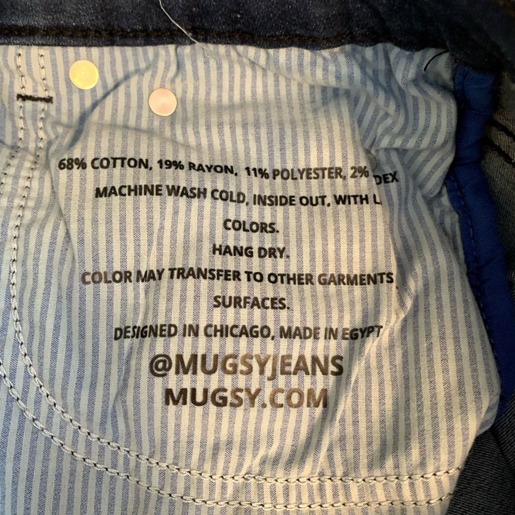 Vintage Mugsy Jeans Mens 33x30 Slim Straight Denim Office Preppy Studio Blues 5-Pocket Logo Stretch Dark Blue Size US 33 - 7 Thumbnail