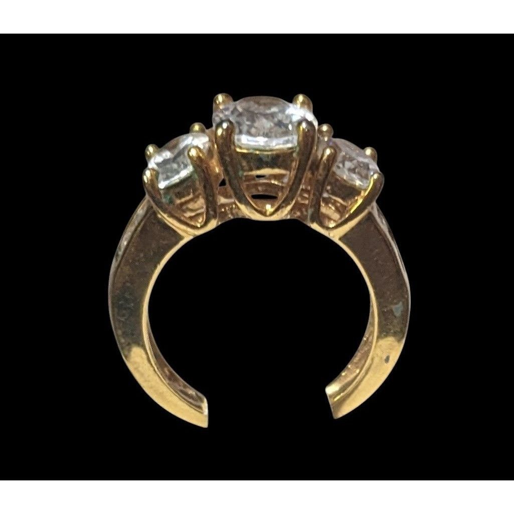 Other Glamorous Bright Gold Tone Large Three Stone Cubic Zirconia Size ONE SIZE - 12 Thumbnail