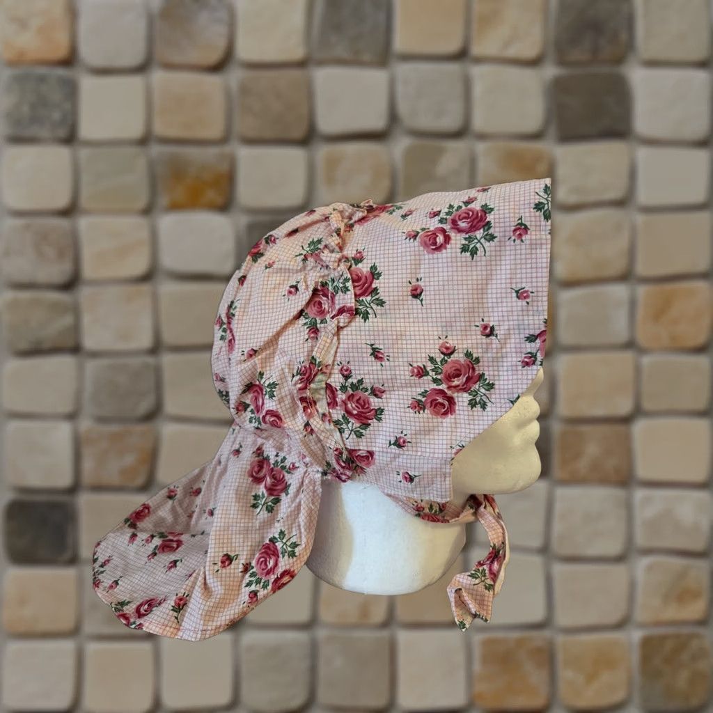 Vintage VINTAGE Bonnet Sun Hat Pink Floral Americana 1970s Womens Size ONE SIZE - 1 Thumbnail