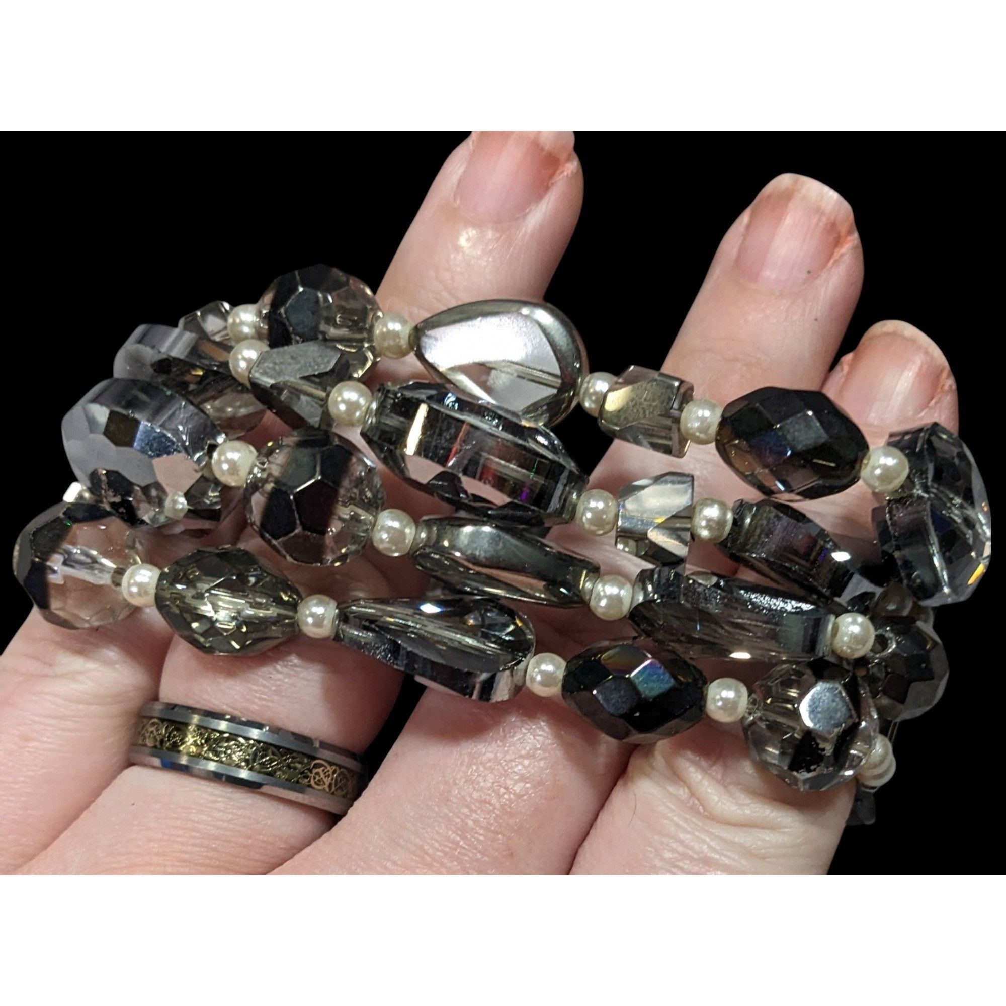 Other Elegant Smokey Glass And Faux Pearl Layered Beaded Stretch B Size ONE SIZE - 1 Thumbnail