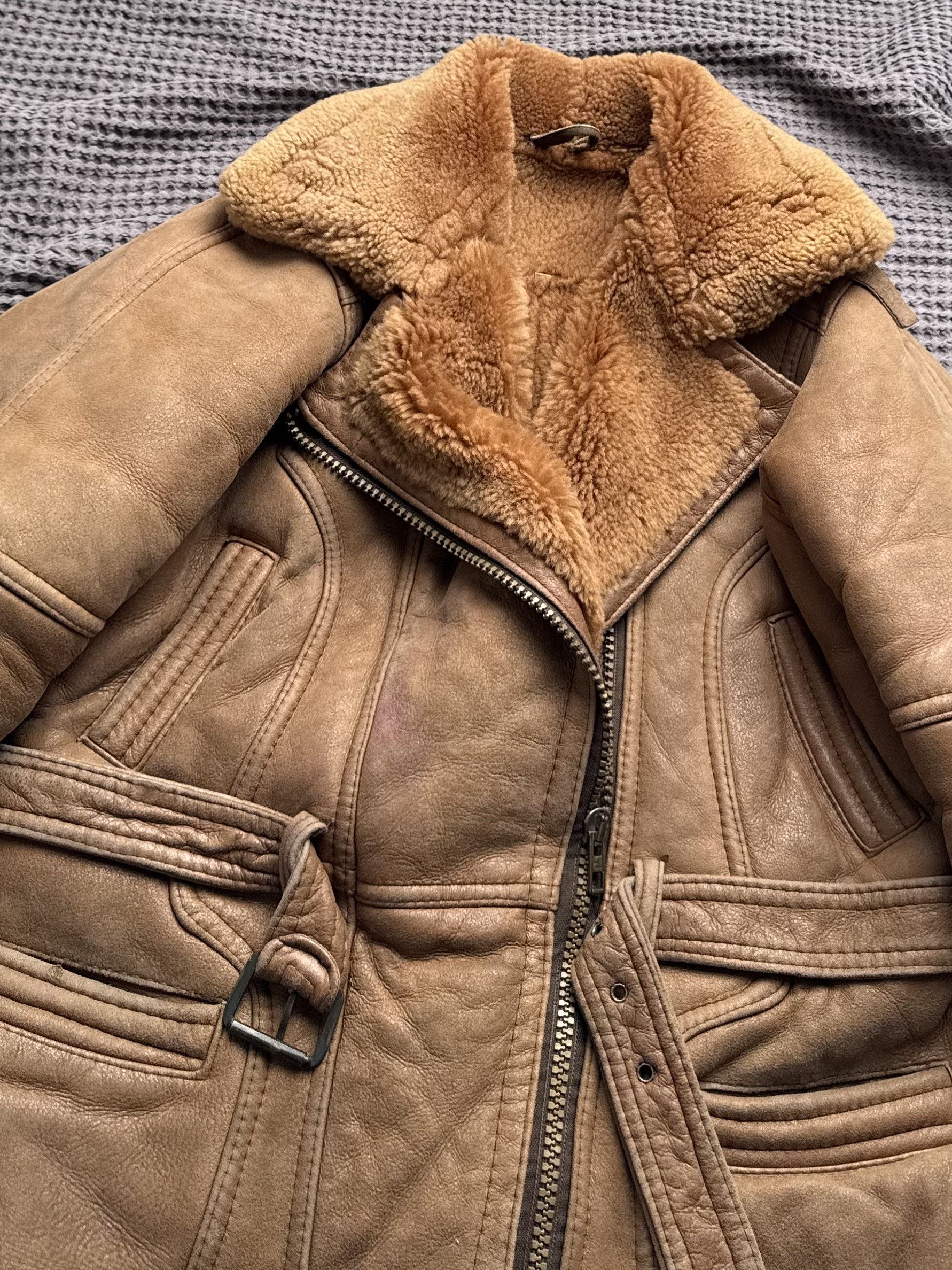 Vintage Vintage Real Shearling Sheepskin Aviator Coat Belted Jacket Size L / US 10 / IT 46 - 5 Thumbnail
