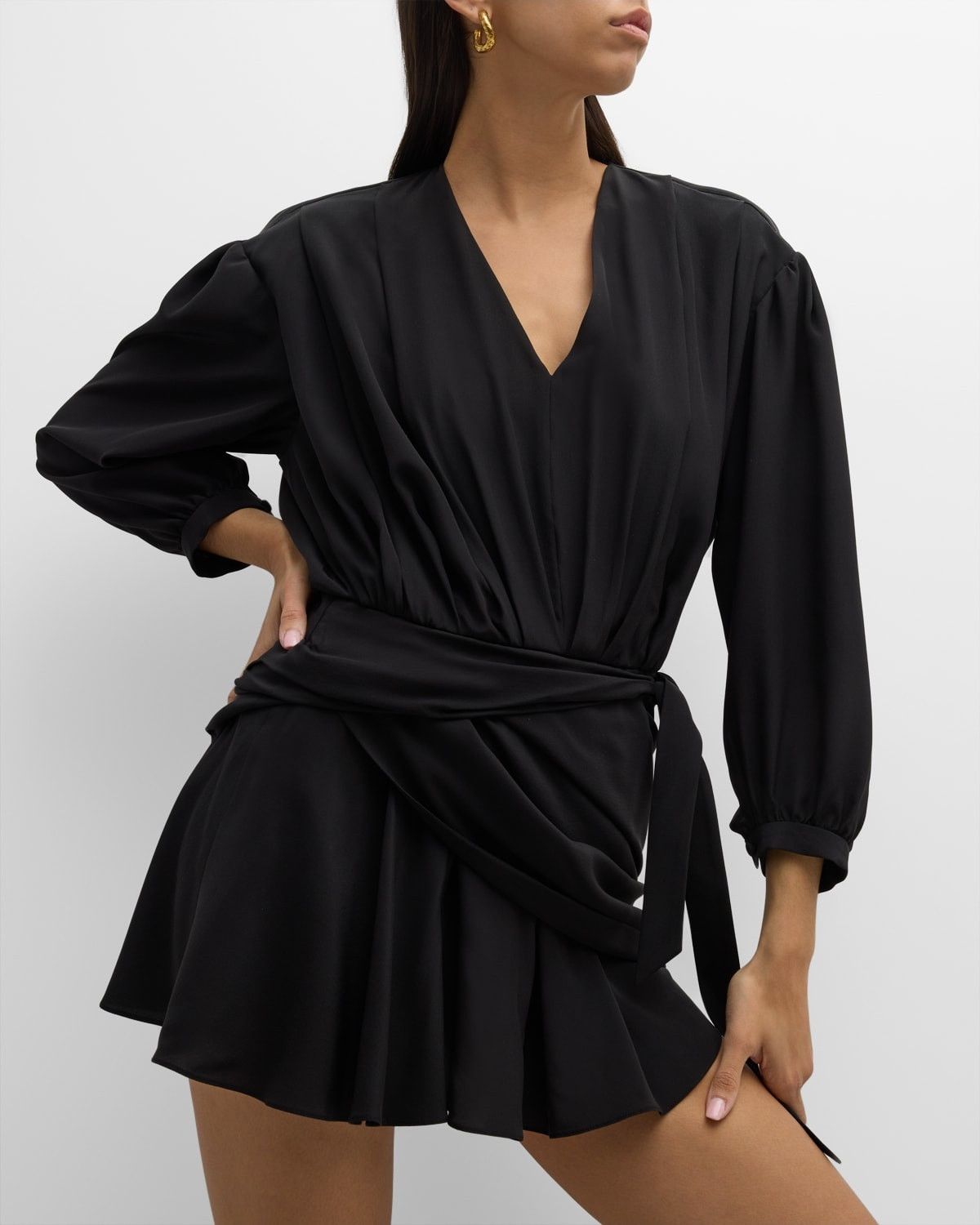 Balenciaga o1y0625 V-neck Mini Dress in Black Size S / US 4 / IT 40 - 2 Thumbnail