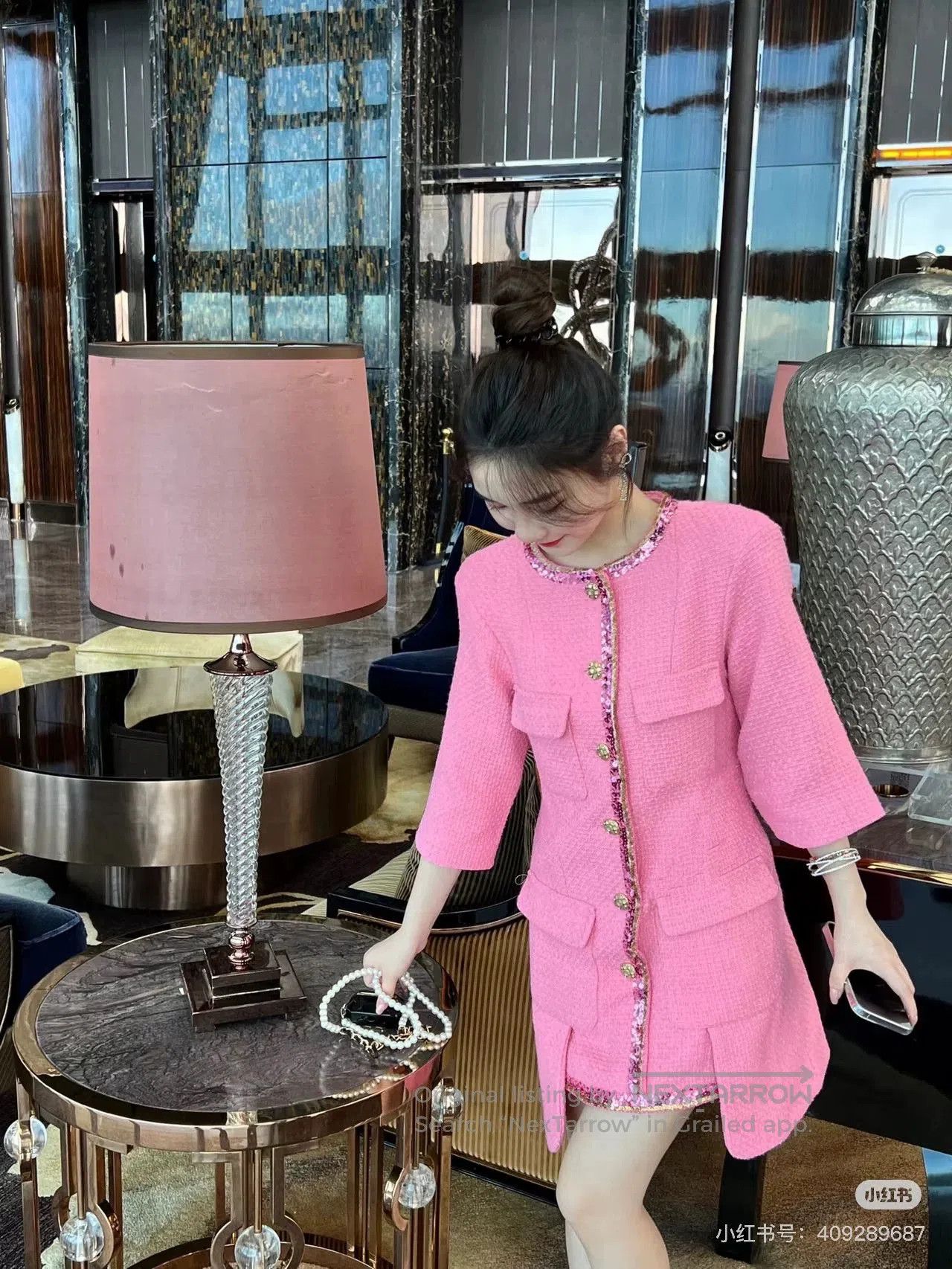 Chanel Chanel Pink Tweed Gold Trim Coat Dress. Size M / US 6-8 / IT 42-44 - 9 Thumbnail