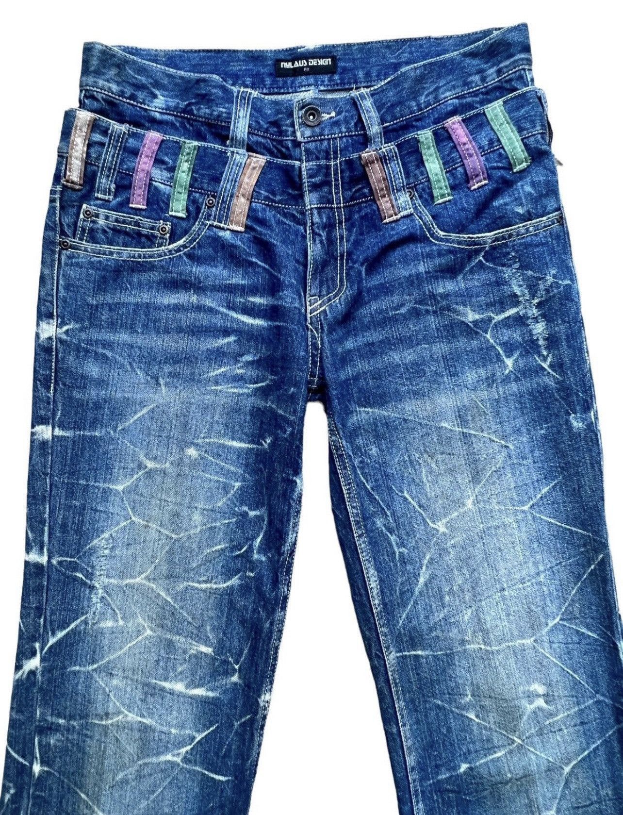 Japanese Brand Nylaus Double Waist Charcoal Distressed Denim Jeans 33x33 Size US 33 - 4 Thumbnail