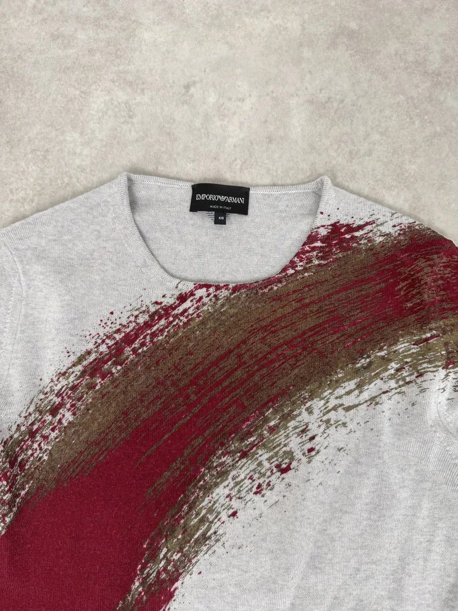 Emporio Armani 2010s Emporio Armani Grey Red Painted Line Sweater Size US M / EU 48-50 / 2 - 8 Thumbnail