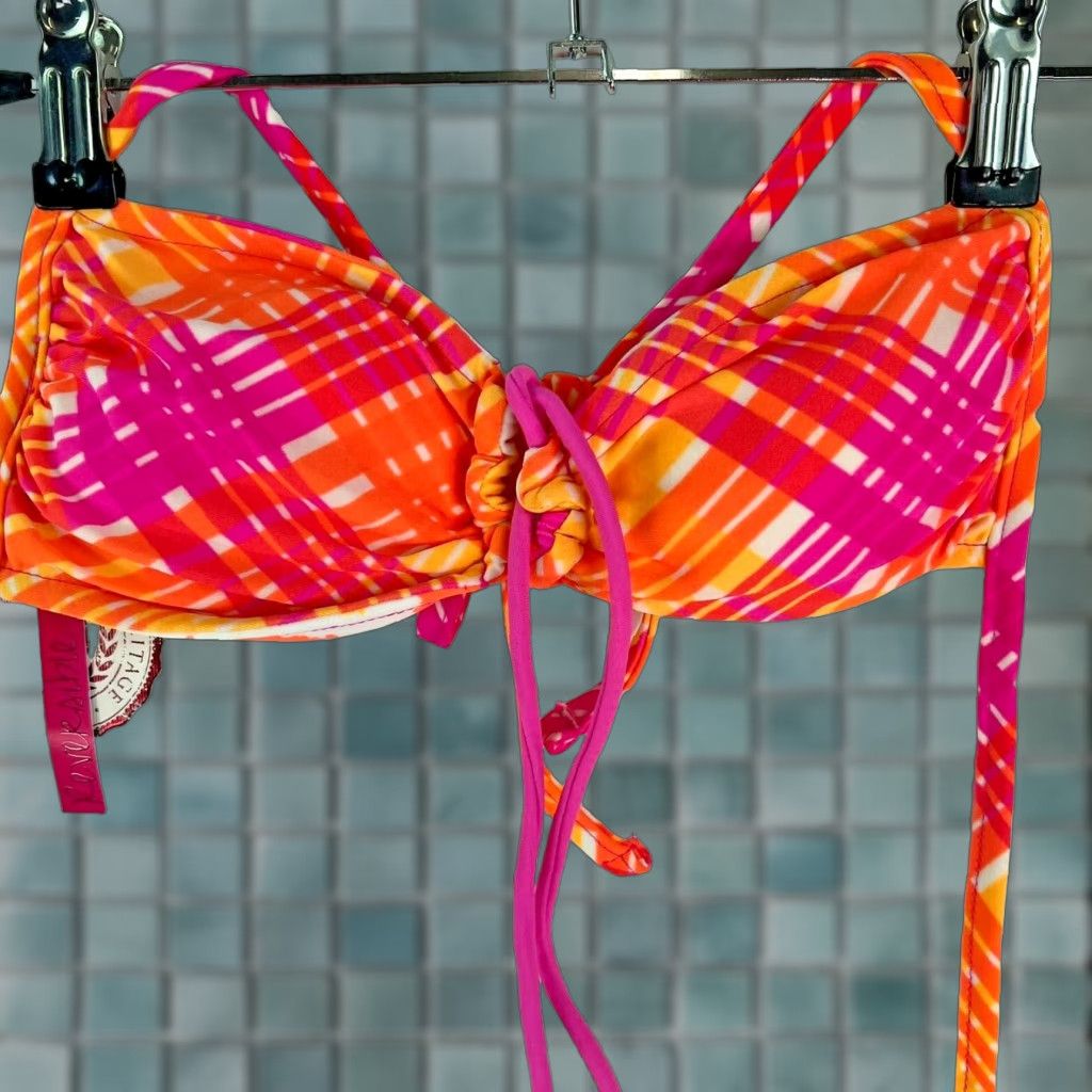 Pinko SO Womens Bikini Top Reversible Twist Front Swimwear XS Orange Pink - Adjustable Straps Padded Beach Sheer Summer Womens XS Size XS / US 0-2 / IT 36-38 - 1 Thumbnail