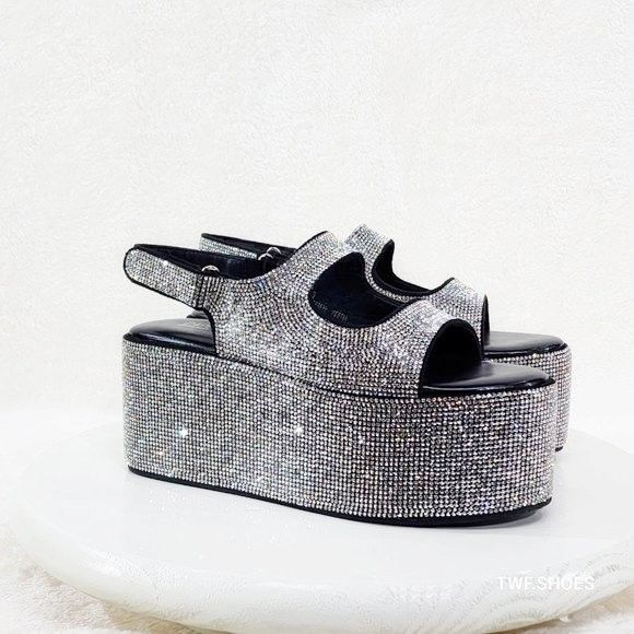 Other Oh Yeah Black 3" Platform Sparkling Iridescent Rhinestone Fl Size US 8 / IT 38 - 1 Thumbnail