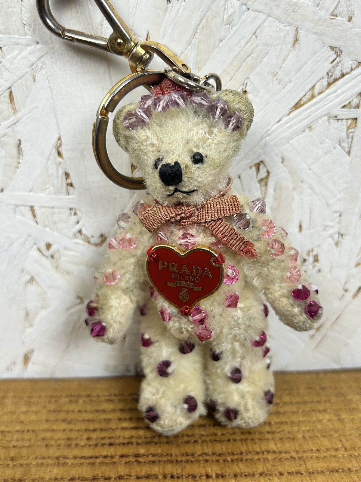 Prada Vintage Prada Heart Love Bag Charm Bear Key Holder Beige Size ONE SIZE - 1 Thumbnail